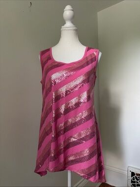 ONLY NINE Y2K Pink Sequin Striped Barbie Festival Girly Punk Tank Top Medium